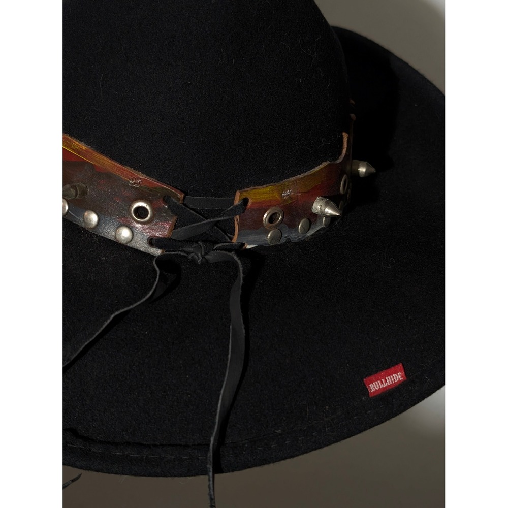 Bullhide Ghost Rider Cowboy Hat Mens M Black Wool Felt Skull Spikes Western - Picture 6 of 13